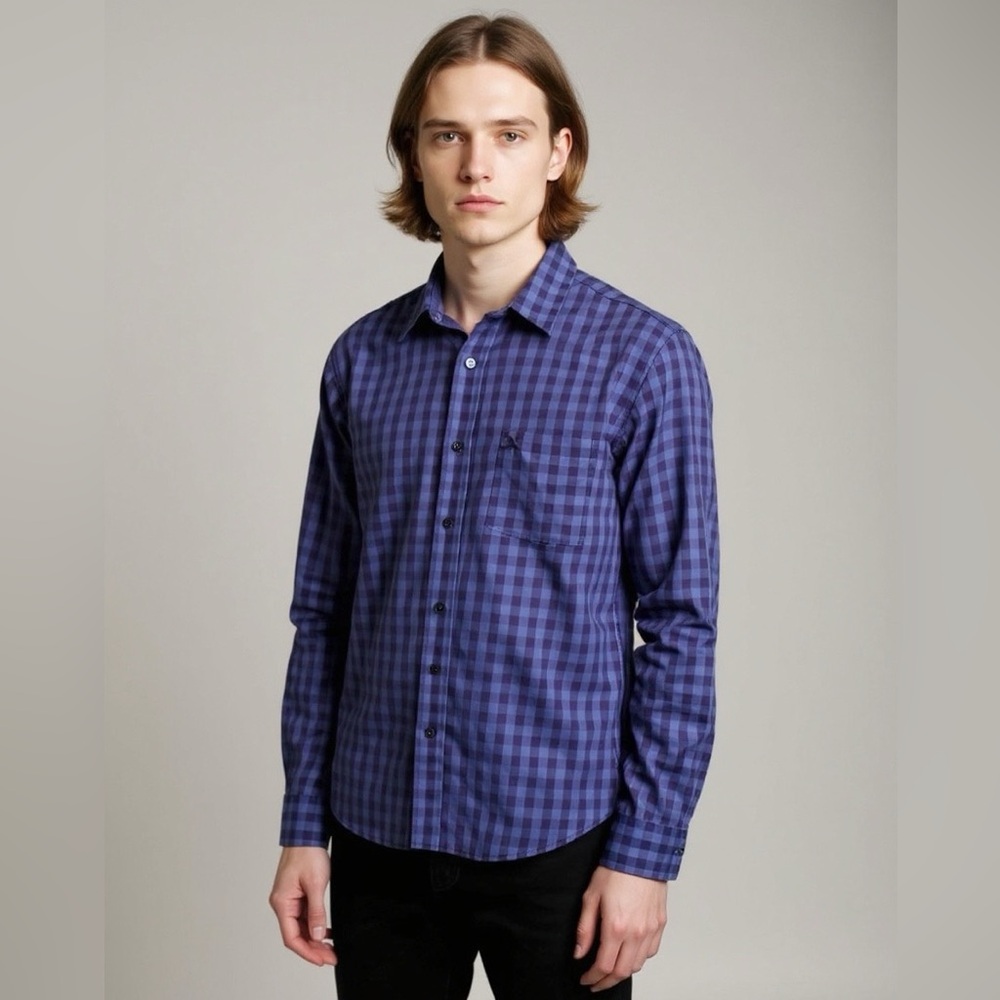 Burberry Brit Mens Blue Check Button Down Long Sleeve Shirt Size XL